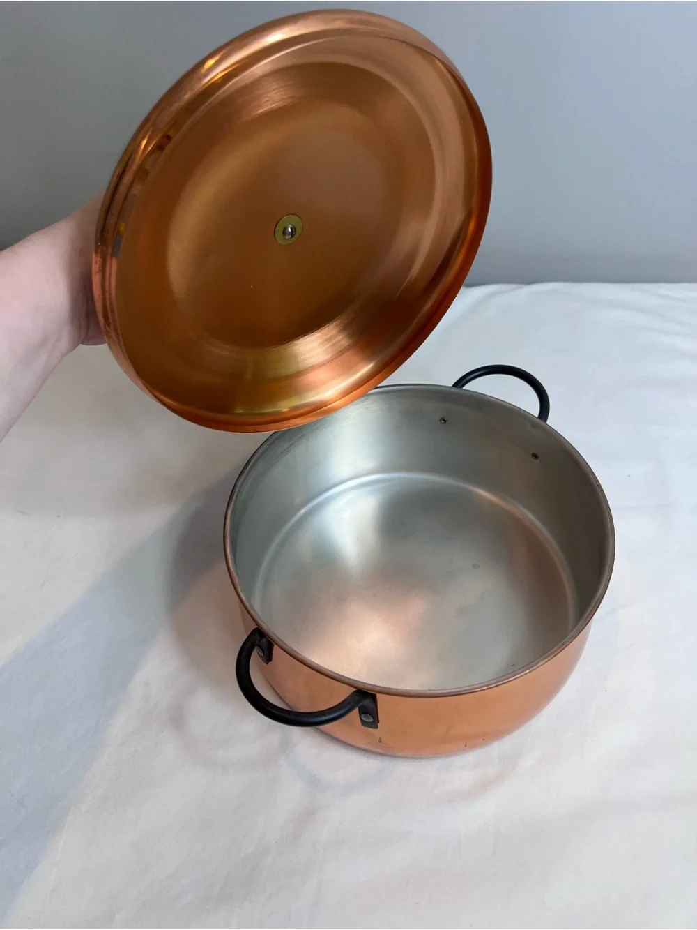 Coppercraft Guild 8” copper pot casserole server serving with a lid